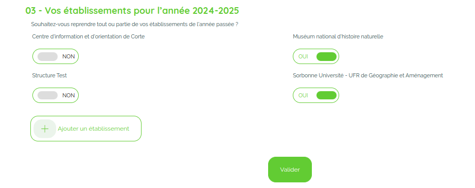 Liste des établissment à concerver pour cette année