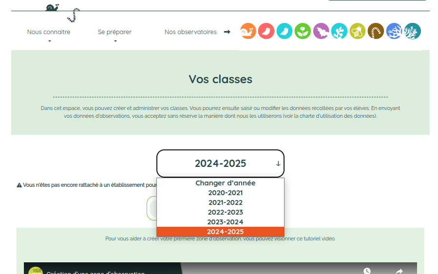 changer d'année scolaire pour la saisie